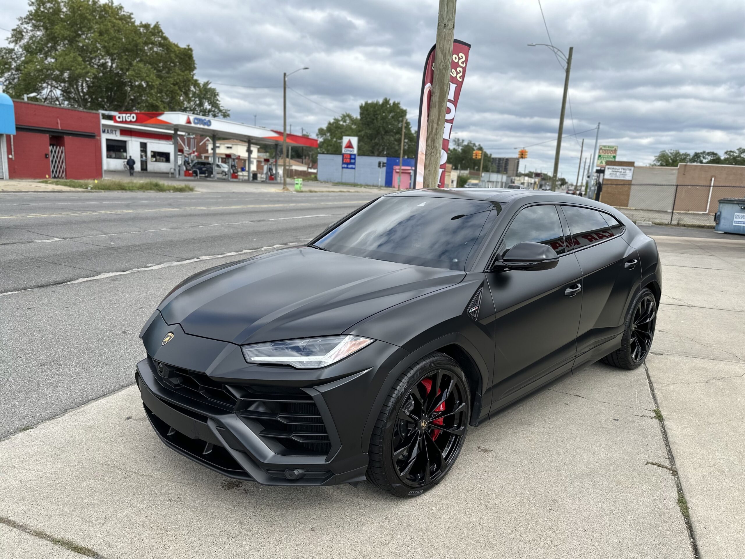 Satin Black Wrapped Lamboghini Urus 